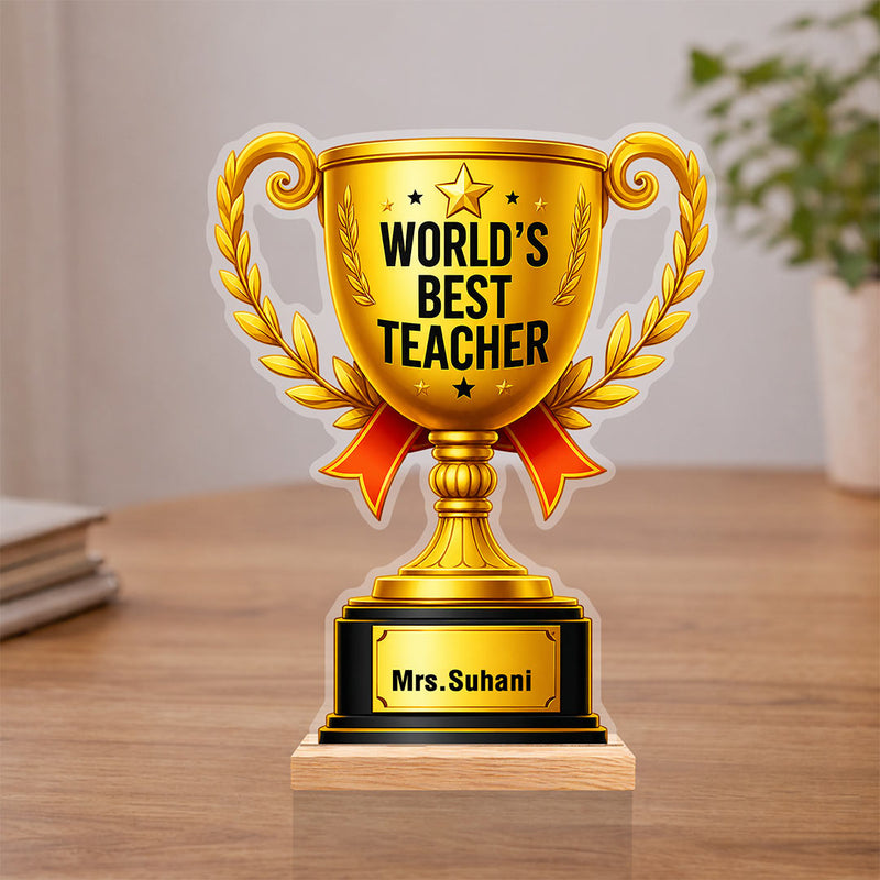 Personalized World’s Best Teacher Trophy Gift 7x5.5 Inch | Custom Name Teacher Appreciation Wooden Trophy | Love Craft Gifts™