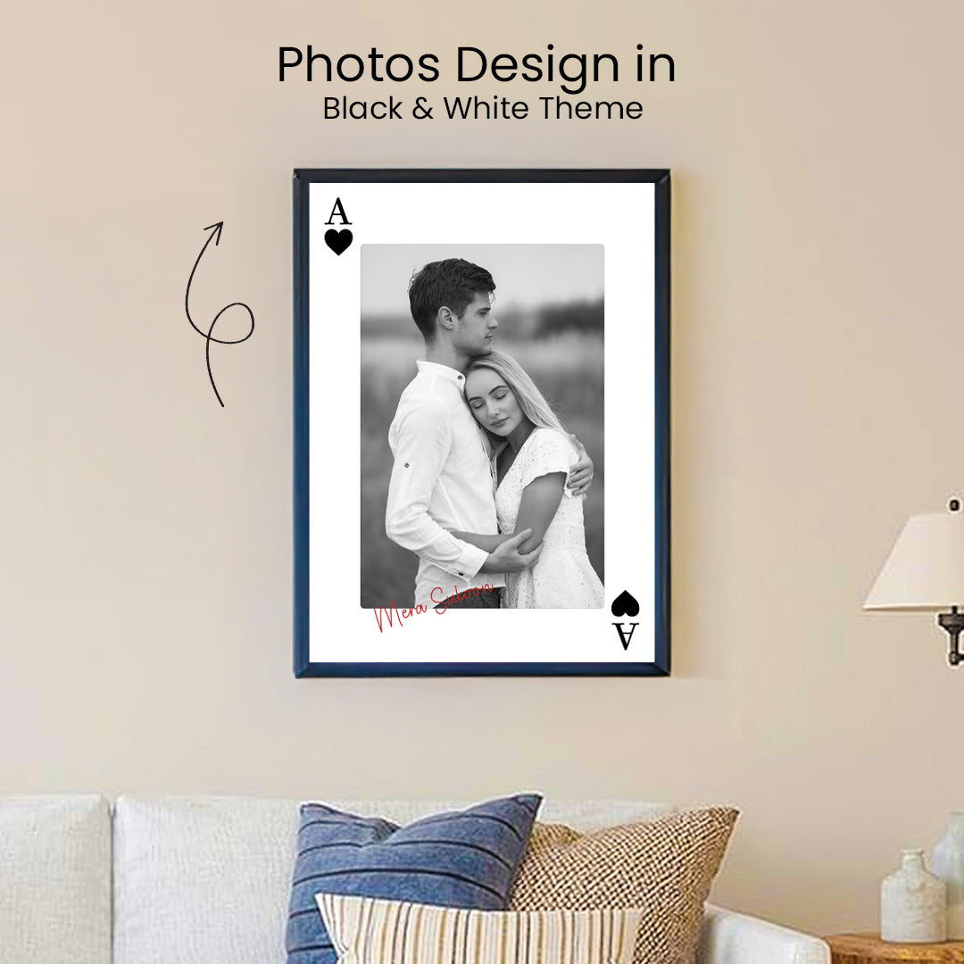 Personalized Black & White Couple Wall Frame – Ace of Spades Design 8x12 inch | Love Craft Gifts