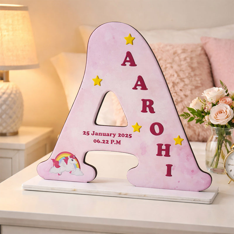 Personalized Alphabet Name Wooden Table Stand with Birth Date – Custom Initial Letter Kids Room Décor Gift (8x6 Inch) | Love Craft Gifts