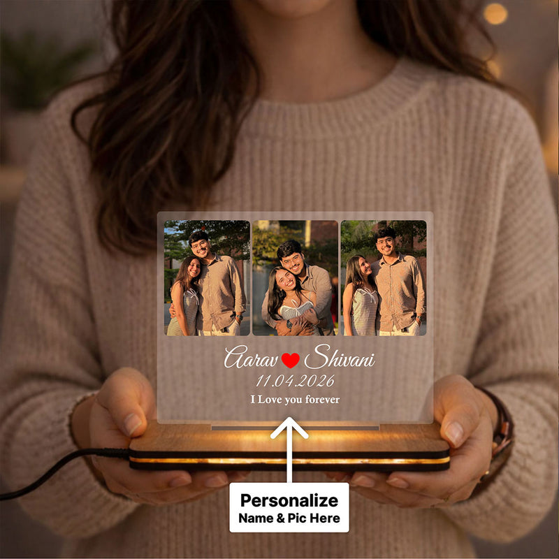 Personalized Couple LED Photo Frame 8x6" with Name & Picture | Romantic Acrylic Night Lamp Gift | Love Craft Gifts™