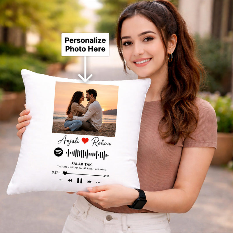 Personalized Spotify Song Photo Cushion Cover with Custom Name & Picture | Romantic Couple Gift for Anniversary, Birthday & Valentine’s Day - 12x12" | Love Craft Gifts™