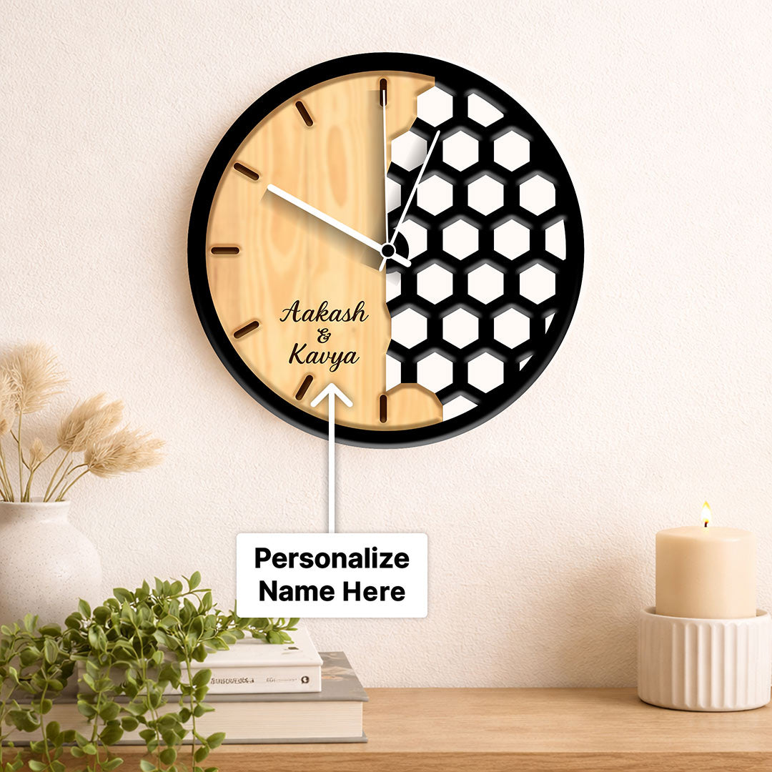 Personalized Couple Designer Wall Clock – Custom Name Modern Wooden Wall Clock (11 Inch) | Love Craft Gifts