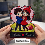 Personalized Cartoon Couple Wooden Table Frame – Custom Name Romantic Wooden Stand (5 × 8 Inch) | Love Craft Gifts