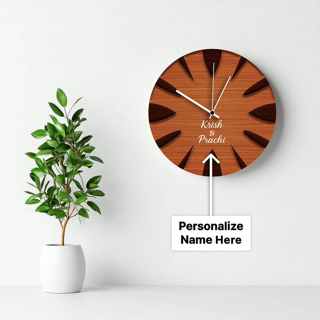 Personalized Couple Name Wooden Wall Clock – Custom Engraved 11 Inch Decorative Wall Clock | Love Craft Gifts