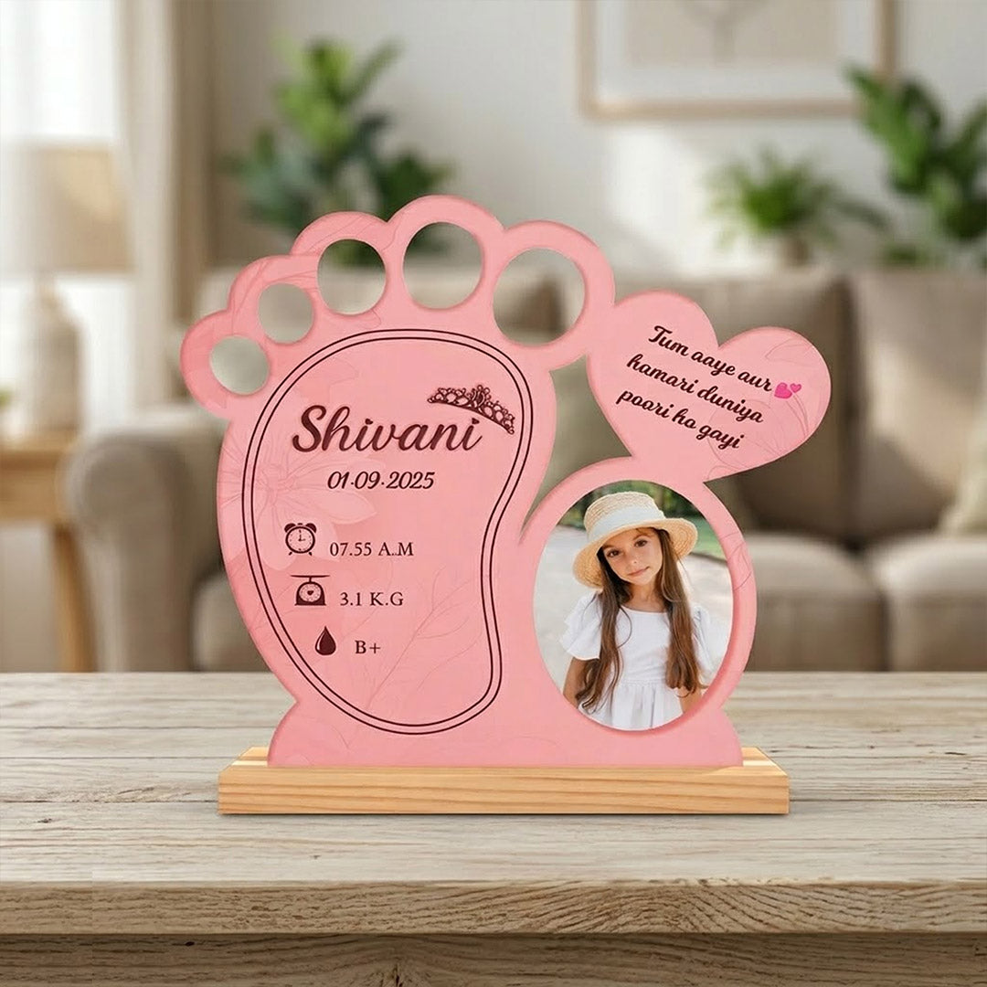 Personalized Baby Birth Detail Frame – Custom Newborn Footprint Photo Frame (7×7 Inch) | Love Craft Gifts