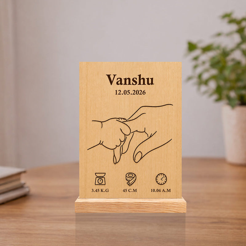 Personalized Baby Birth Details Wooden Keepsake Plaque with Custom Name & Newborn Information | Emotional Baby Memory Gift for Parents & Newborn Celebration - 8x6" | Love Craft Gifts™