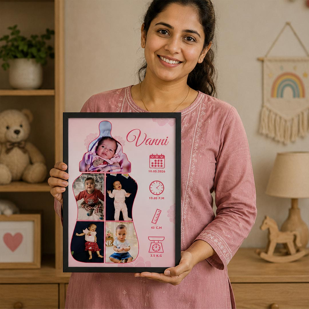 Personalized Baby Milestone Photo Frame with Custom Name & Birth Details | Emotional Newborn Memory Gift for Baby Girls & Parents - Available in All Sizes | Love Craft Gifts™