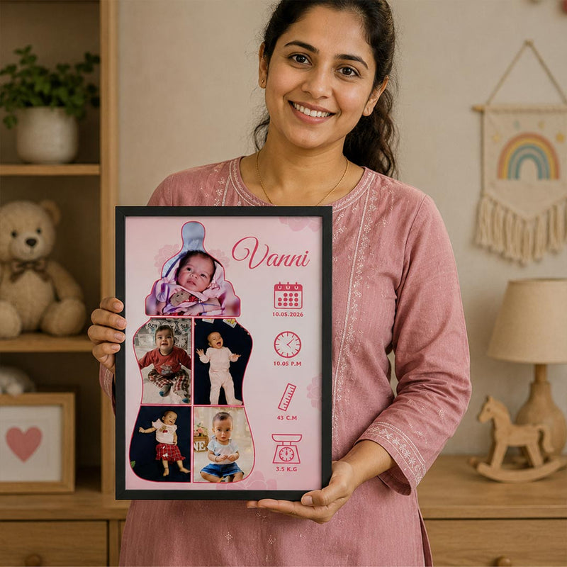 Personalized Baby Milestone Photo Frame with Custom Name & Birth Details | Emotional Newborn Memory Gift for Baby Girls & Parents - Available in All Sizes | Love Craft Gifts™