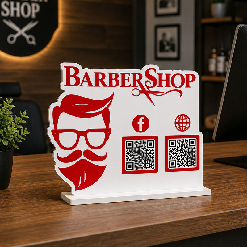 Personalized Barber Shop QR Code Table Stand | Custom Salon Social Media & Payment Scan Display for Barbers & Salons - 9x7.5" | Love Craft Gifts™