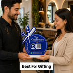 Personalized Barber Shop QR Code Table Stand with Custom Logo & Social Media Details | Business Branding Gift for Salon Owners & Hair Stylists - 8x6" | Love Craft Gifts™