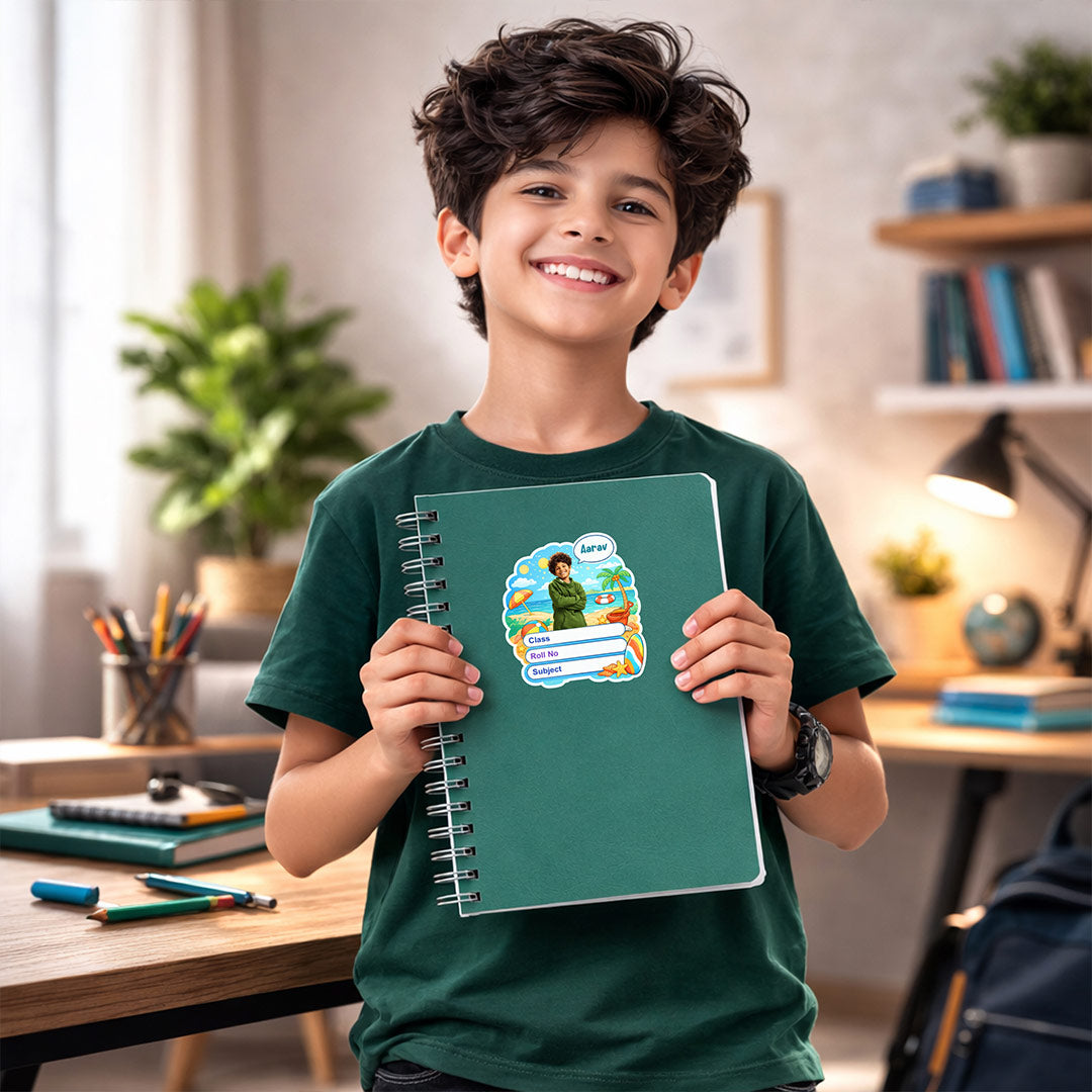 Personalized Beach Summer Theme Kids Name Slips (2x3 Inch, 28 Stickers) – Custom Name & Photo School Labels | Love Craft Gifts