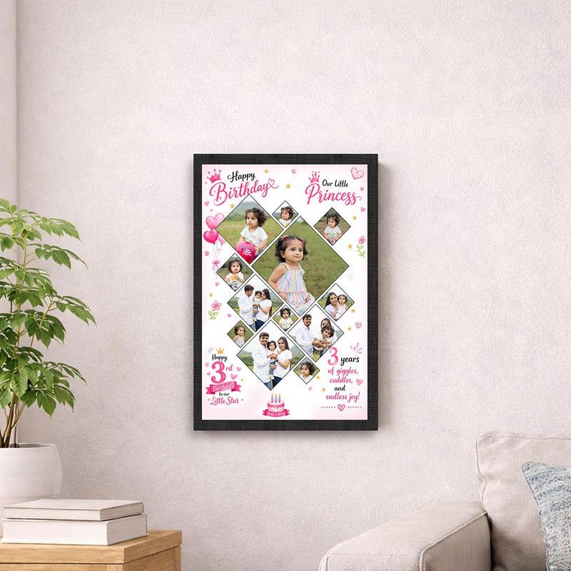 Personalized Birthday Photo Collage Frame | Custom Kids Memory Gift with Photos, Name & Birthday Theme for Baby Girls & Children | Love Craft Gifts™