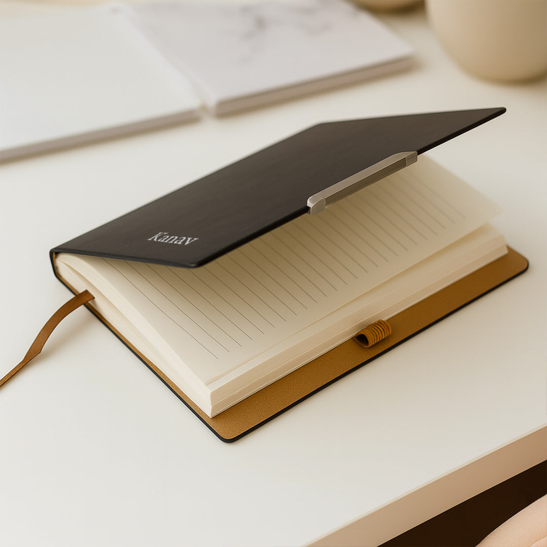  Personalized Black Faux Leather Notebook with Metal Accent | Love Craft Gifts