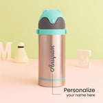 Sports Time Personalized Kids Water Bottle | Stainless Steel | Blue Leakproof Straw Sipper with Strap | Love Craft Gifts