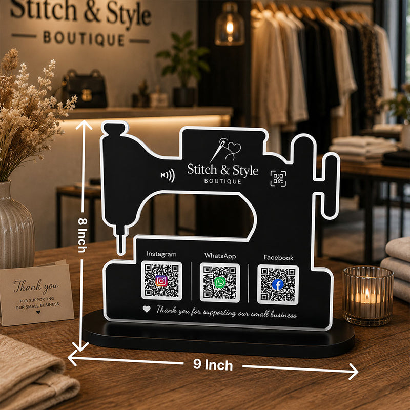 Personalized Boutique QR Code Table Stand with Custom Logo & Social Media Display | Premium Business Branding Gift for Boutique Owners - 8x9" | Love Craft Gifts™