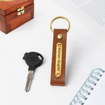 Personalized Brown Leather Keychain with Golden Name Plate | Love Craft Gifts
