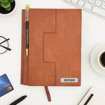 Personalized Brown Leather Notebook with Pen – Custom Name Diary Gift Set | Love Craft Gifts