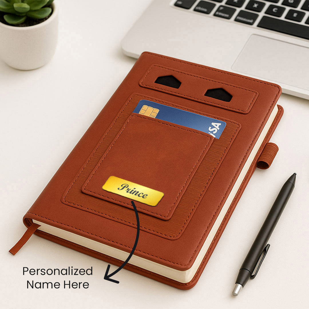 Personalized PU Leather Executive Diary with Name Plate & Card Holder | Premium A5 Journal Gift for Professionals, Office Use & Corporate Gifting | Love Craft Gifts™