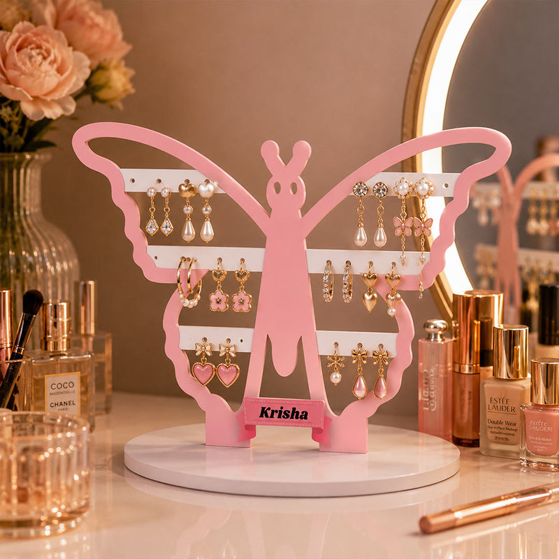 Personalized Butterfly Jewellery Holder Stand 9x4 Inch | Custom Name Earrings Organizer for Women & Girls | Love Craft Gifts™