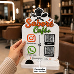Personalized Café QR Code Table Stand with Custom Logo & Social Media Display | Premium Business Branding Gift for Coffee Shops & Restaurants - 9x6" | Love Craft Gifts™