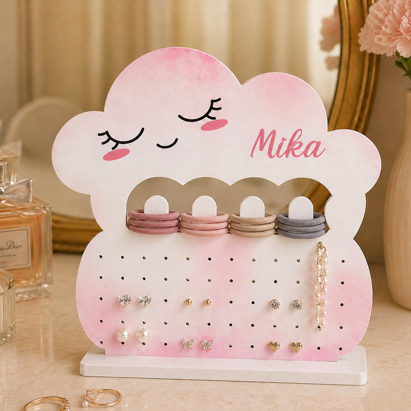 Personalized Cloud Jewellery Holder Stand 8x7 Inch | Custom Name Earrings & Accessories Organizer for Girls | Love Craft Gifts™