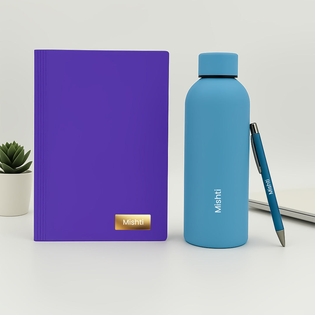 Personalized Corporate Gift Set – Custom Diary, Pen & Bottle Combo in Premium Box | Love Craft Gifts