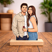 Personalized Couple Cartoon Wooden Photo Stand-(7x4")