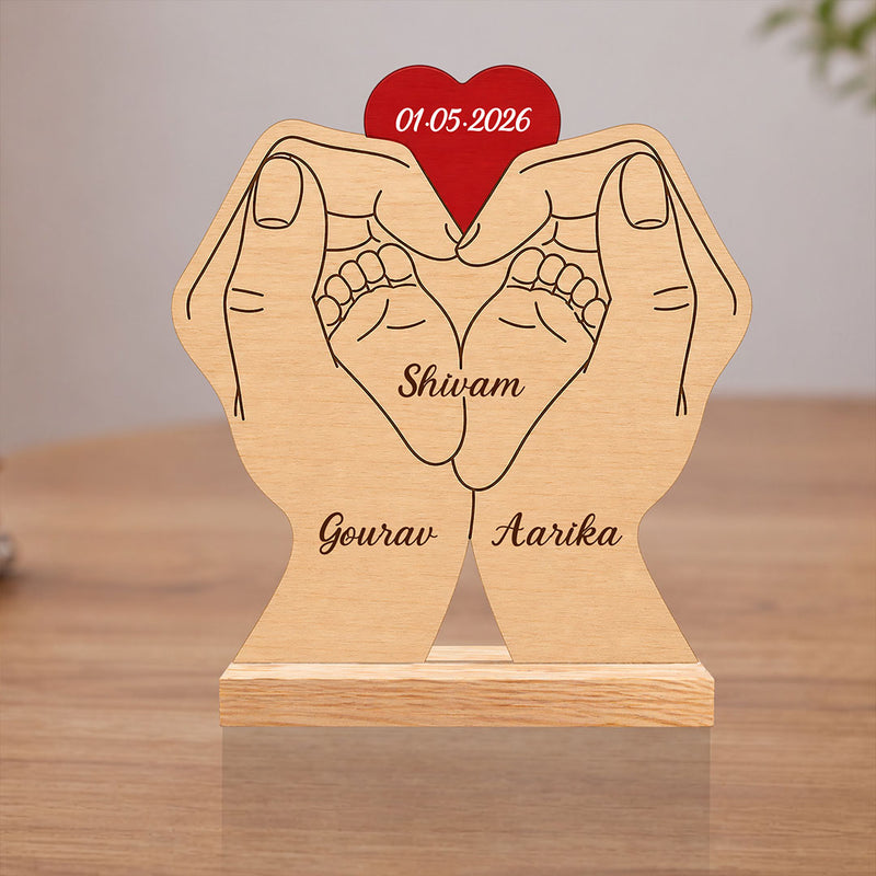 Personalized Couple Hand Heart Wooden Name Frame | Custom Romantic Keepsake Gift - 7x7" | Love Craft Gifts™
