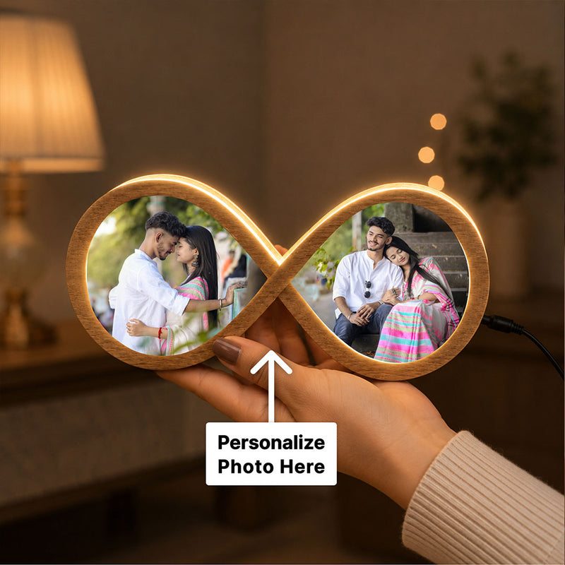 Personalized Infinity LED Couple Photo Lamp | Custom Wooden Romantic Night Light Gift for Couples 15x8" | Love Craft Gifts™