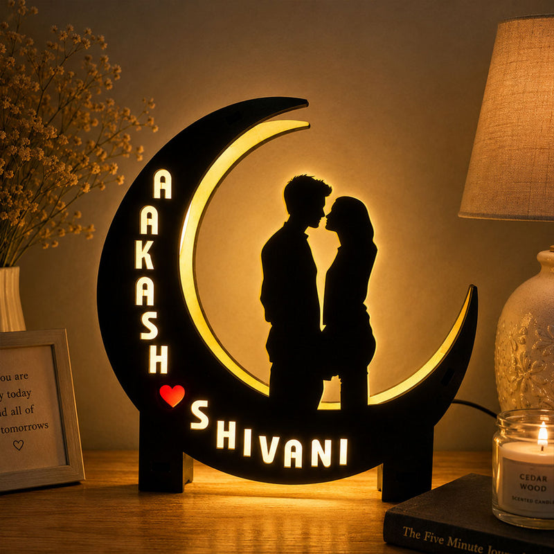 Personalized Couple Moon LED Lamp with Custom Names Romantic Night Light Gift 9x6" | Love Craft Gifts™