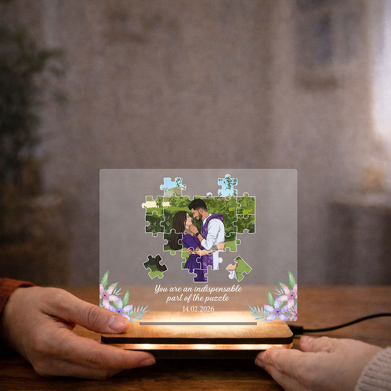 Personalized Puzzle Couple LED Acrylic Lamp with Custom Photo & Name | Romantic Anniversary Gift for Couples - 8x6" | Love Craft Gifts™