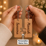 Personalized Couple Wooden Keychain 2.5x2 Inch | Custom Name Matching Heart Keyring Gift for Couples | Love Craft Gifts™