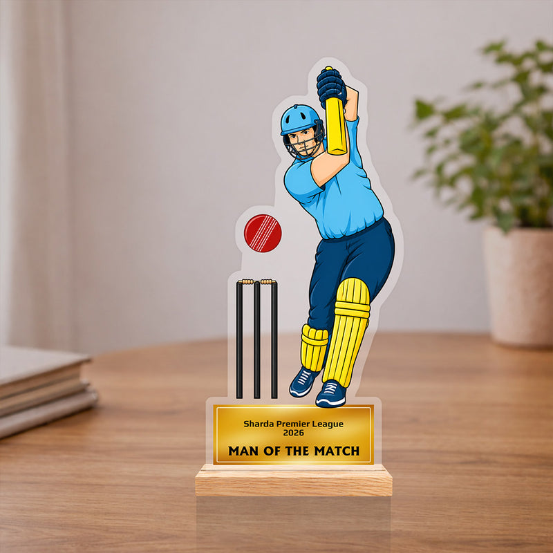 Personalized Cricket Trophy Award 4x9" | Custom Man of the Match Gift | Love Craft Gifts™