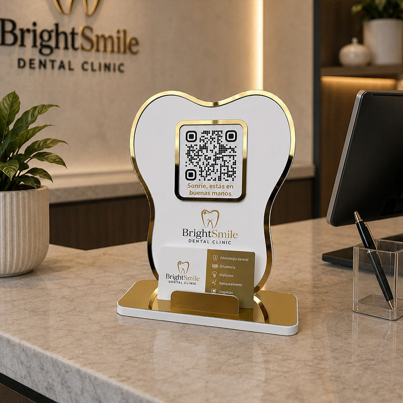 Personalized Dental Clinic QR Stand with Custom Logo & Branding | Premium Business Display Gift for Dentists & Clinics - 9x6" | Love Craft Gifts™
