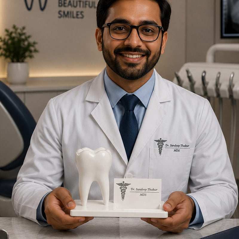 Personalized Dental Tooth Visiting Card Holder with Custom Name | Premium Desk Organizer Gift for Dentists & Doctors | Love Craft Gifts™