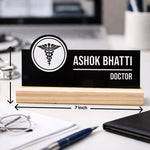 Personalized Doctor Acrylic Name Plate with Wooden Base – Custom Desk Name Stand for Doctors (7 x 3 Inch) | Love Craft Gifts