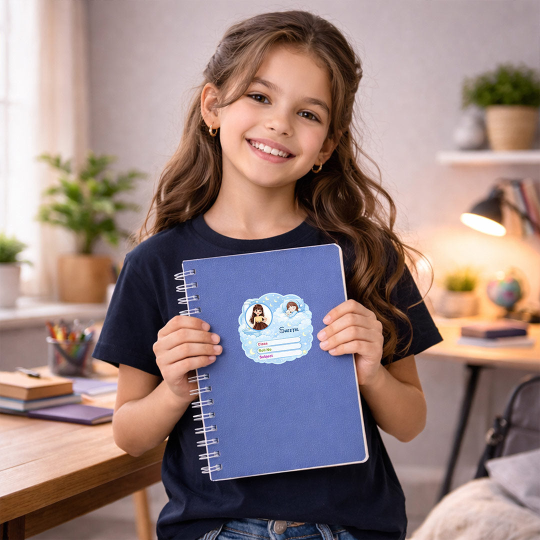 Personalized Dreamy Cloud Night Kids Name Slips (2x3 Inch, 28 Stickers) – Custom Name & Photo School Labels | Love Craft Gifts