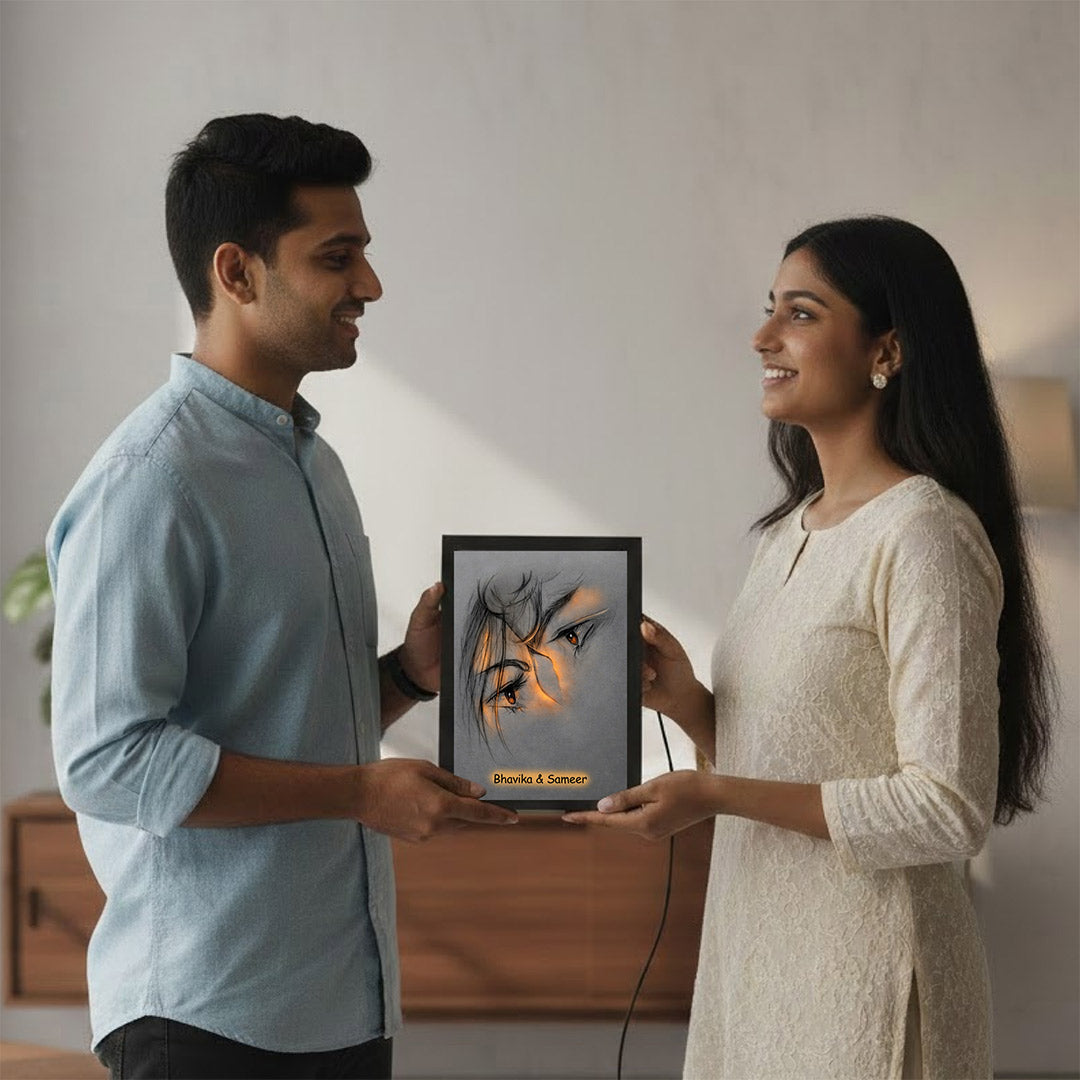 Personalized Eye Sketch LED Wall Frame with Warm Light Glow (8×12 Inch) | Love Craft Gifts