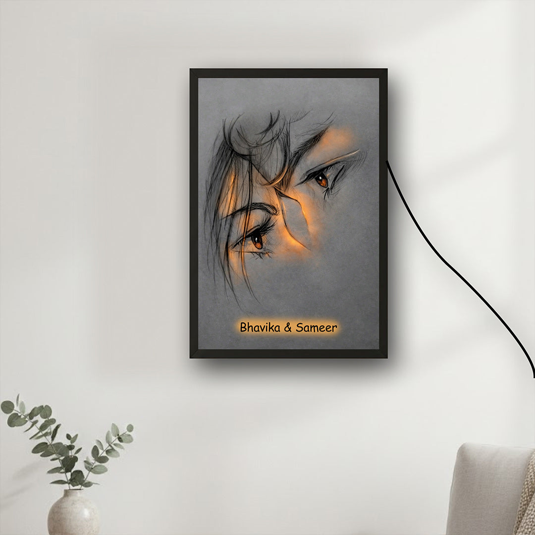 Personalized Eye Sketch LED Wall Frame with Warm Light Glow (8×12 Inch) | Love Craft Gifts