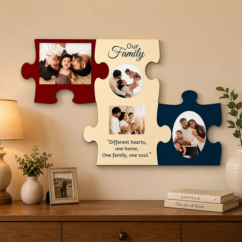 Personalized Family Puzzle Wooden Photo Frame Wall Décor | Custom Family Memory Gift for Parents, Couples & Home Decoration - 10x6" | Love Craft Gifts™