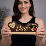 Personalized Dad Wooden Photo Stand – Custom “We Love You Dad” Heart Photo Tabletop Decor (8 x 3 Inch) | Love Craft Gifts