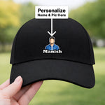 Personalized Photo Printed Black Cap – Custom Name & Picture Adjustable Baseball Hat for Men & Boys | Love Craft Gifts