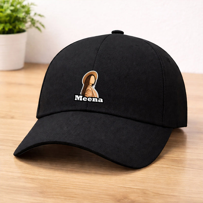 Personalized Photo Printed Black Cap for Women – Custom Name & Picture Adjustable Baseball Hat | Love Craft Gifts