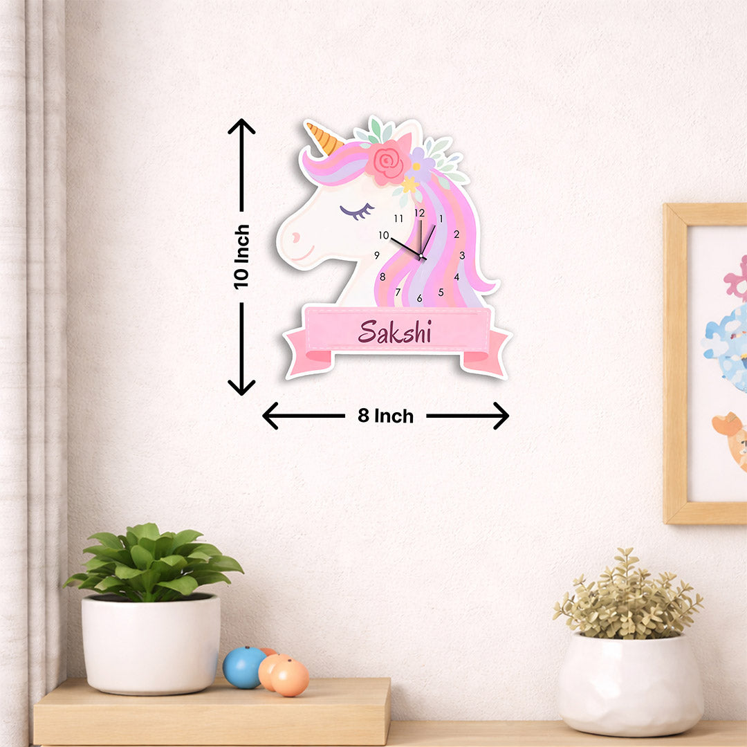 Personalized Unicorn Acrylic Wall Clock for Kids – Custom Name Cartoon Wall Clock (8×10 Inch) | Love Craft Gifts