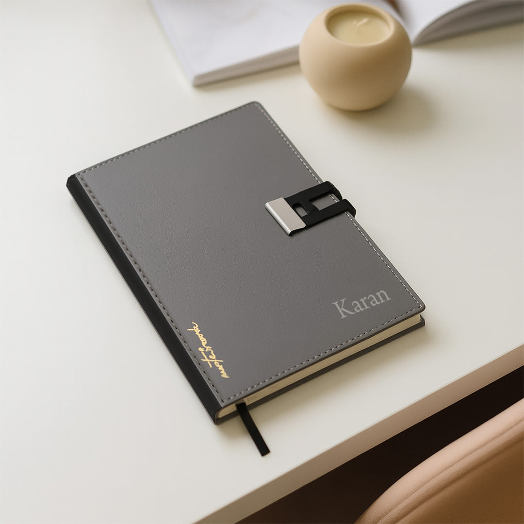 Personalized Grey Notebook with Metallic Buckle | Love Craft Gifts
