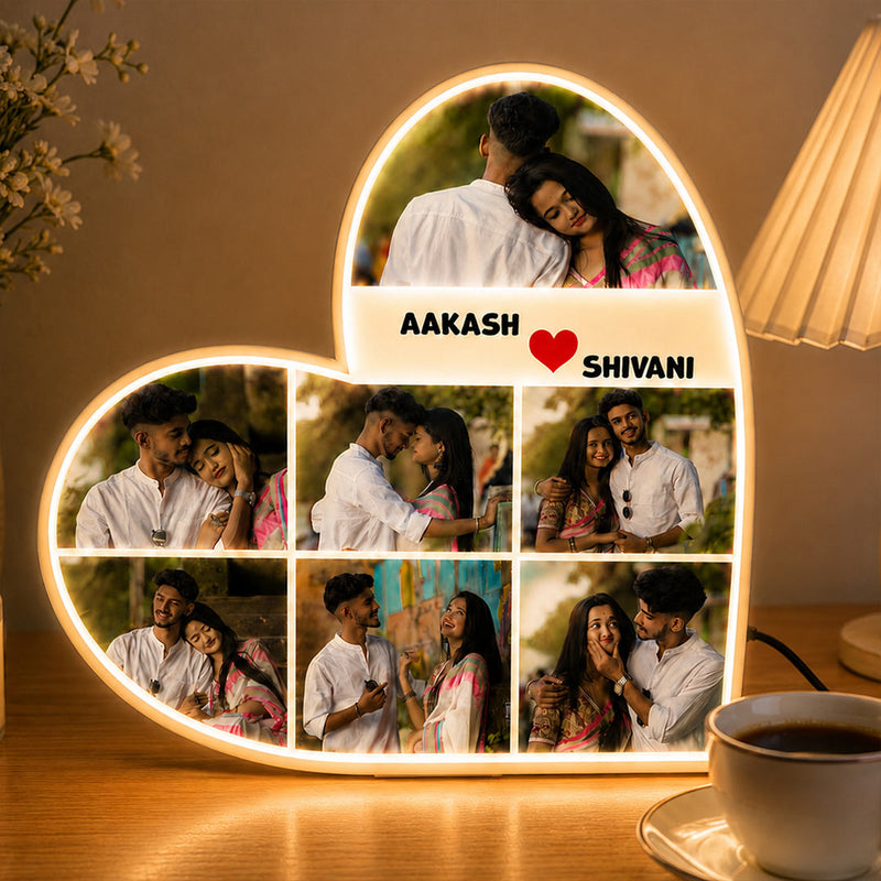Personalized Heart Shape LED Photo Frame | Custom Name & Couple Photo Gift - 9x9" | Love Craft Gifts™