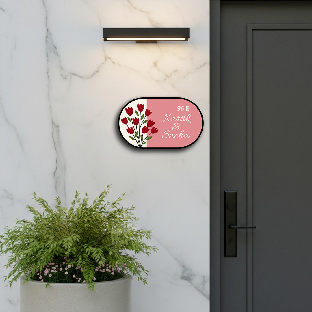 Personalized Floral Couple Name Plate – Custom House Name Sign (10×6 Inch) | Love Craft Gifts