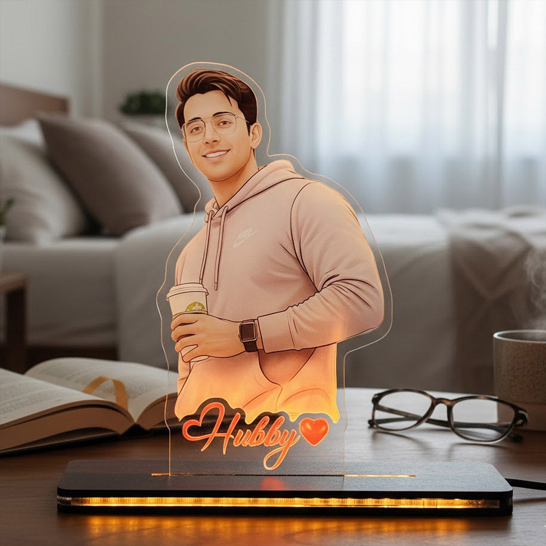 Personalized Hubby Acrylic LED Photo Lamp (5×7 Inch) | Love Craft Gifts