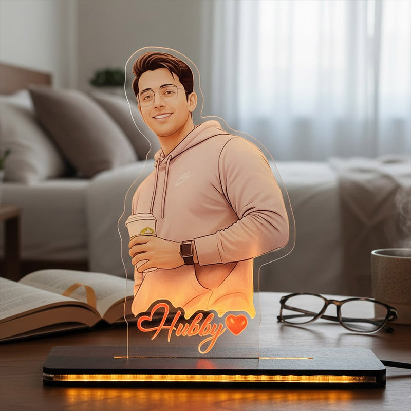 Personalized Hubby Acrylic LED Photo Lamp (5×7 Inch) | Love Craft Gifts