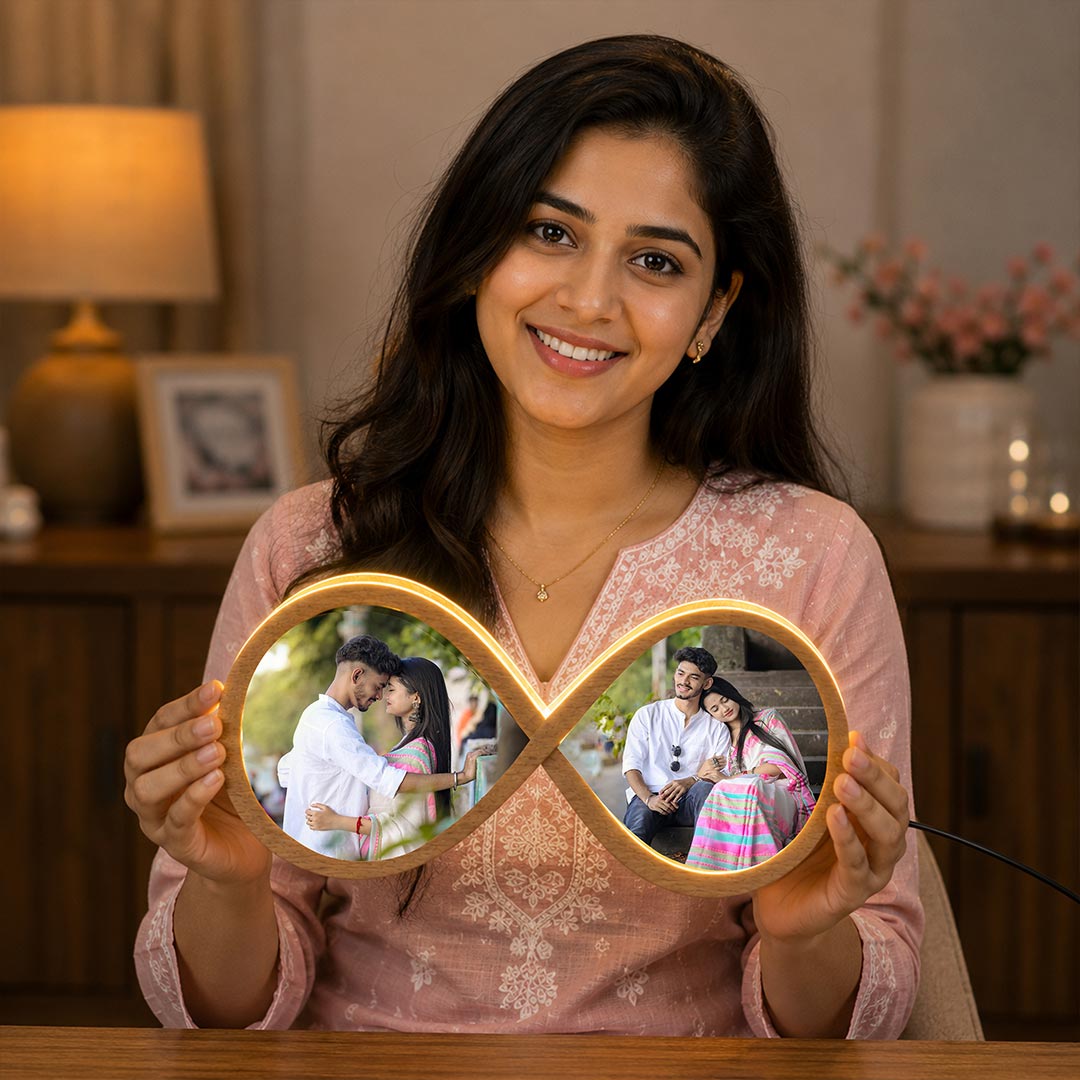 Personalized Infinity LED Couple Photo Lamp | Custom Wooden Romantic Night Light Gift for Couples 15x8" | Love Craft Gifts™